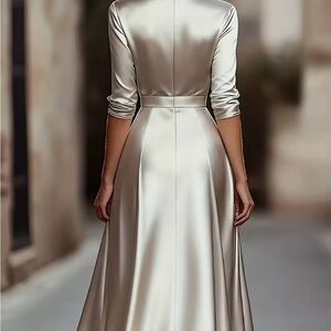 Elegant Satin Cream Dress